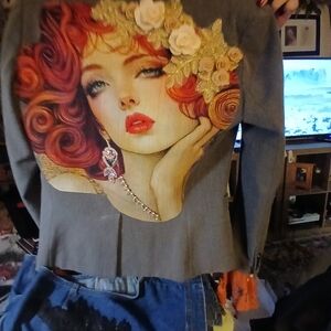 Worthington Gray Blazer with Artistic Red and Gold Design